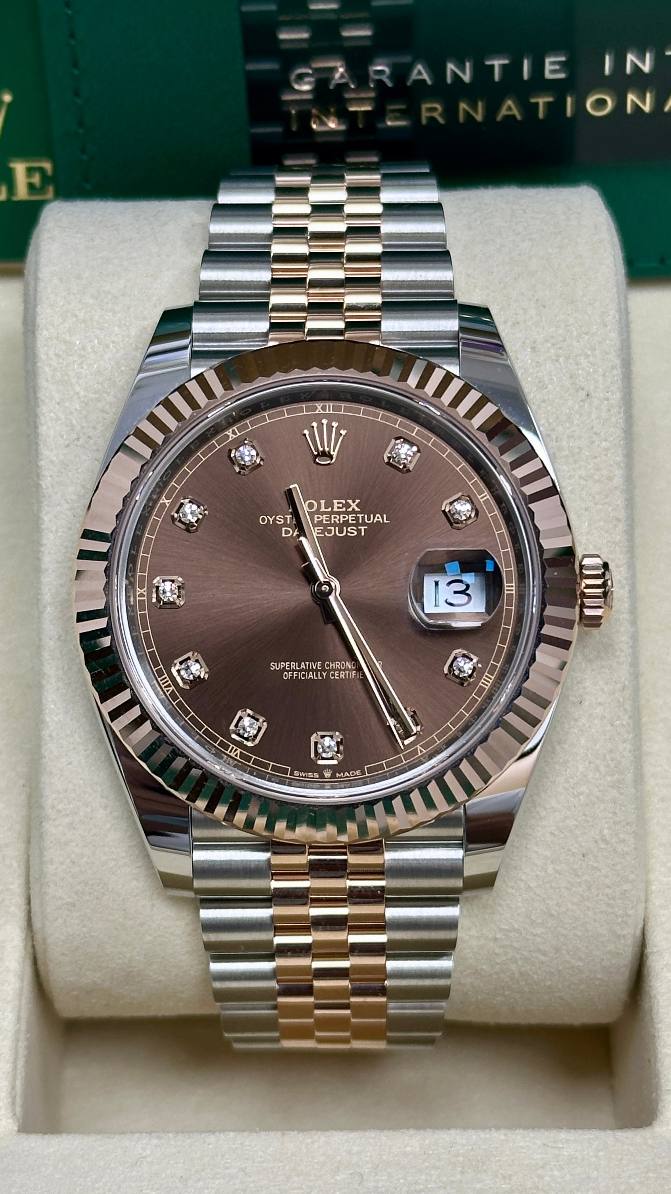 Rolex Datejust 41mm Two-Tone Everose Gold Chocolate Diamond Dial Fluted Bezel