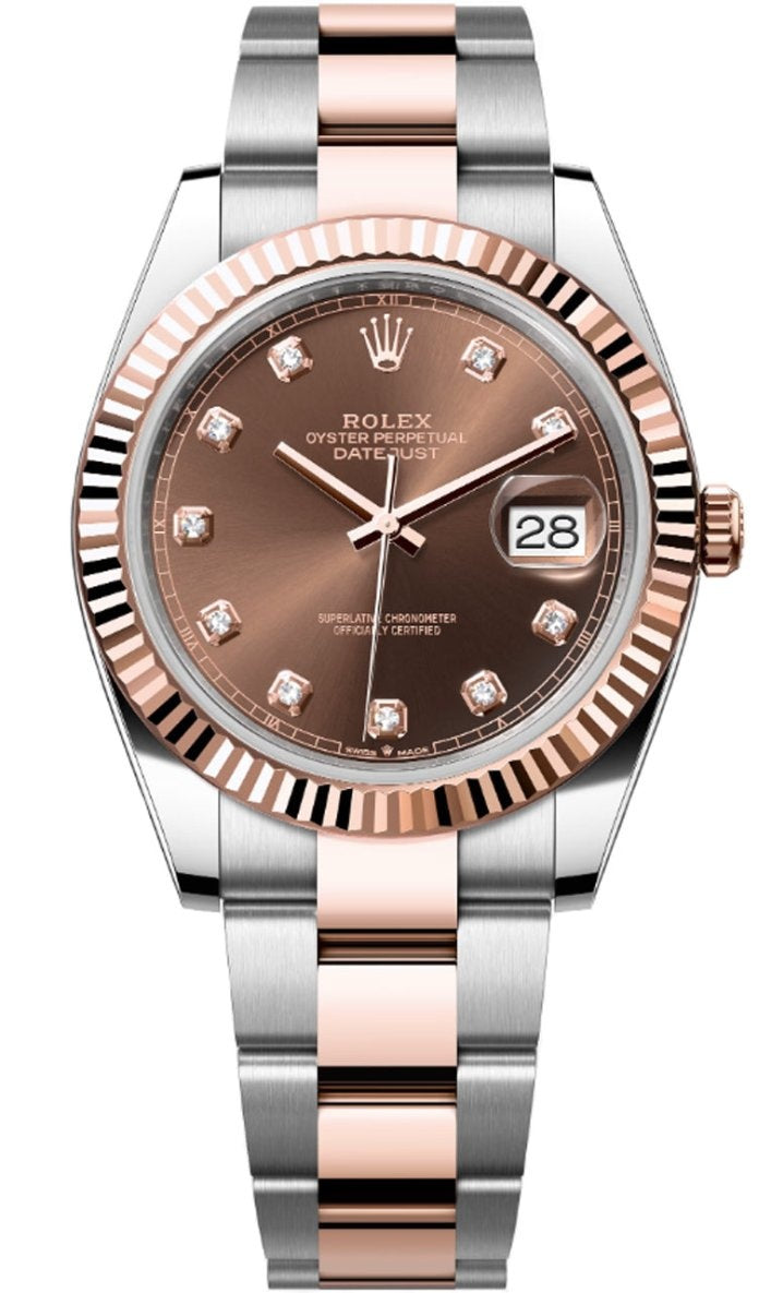 Rolex Datejust 41mm Two-Tone Everose Gold Chocolate Diamond Dial Fluted Bezel
