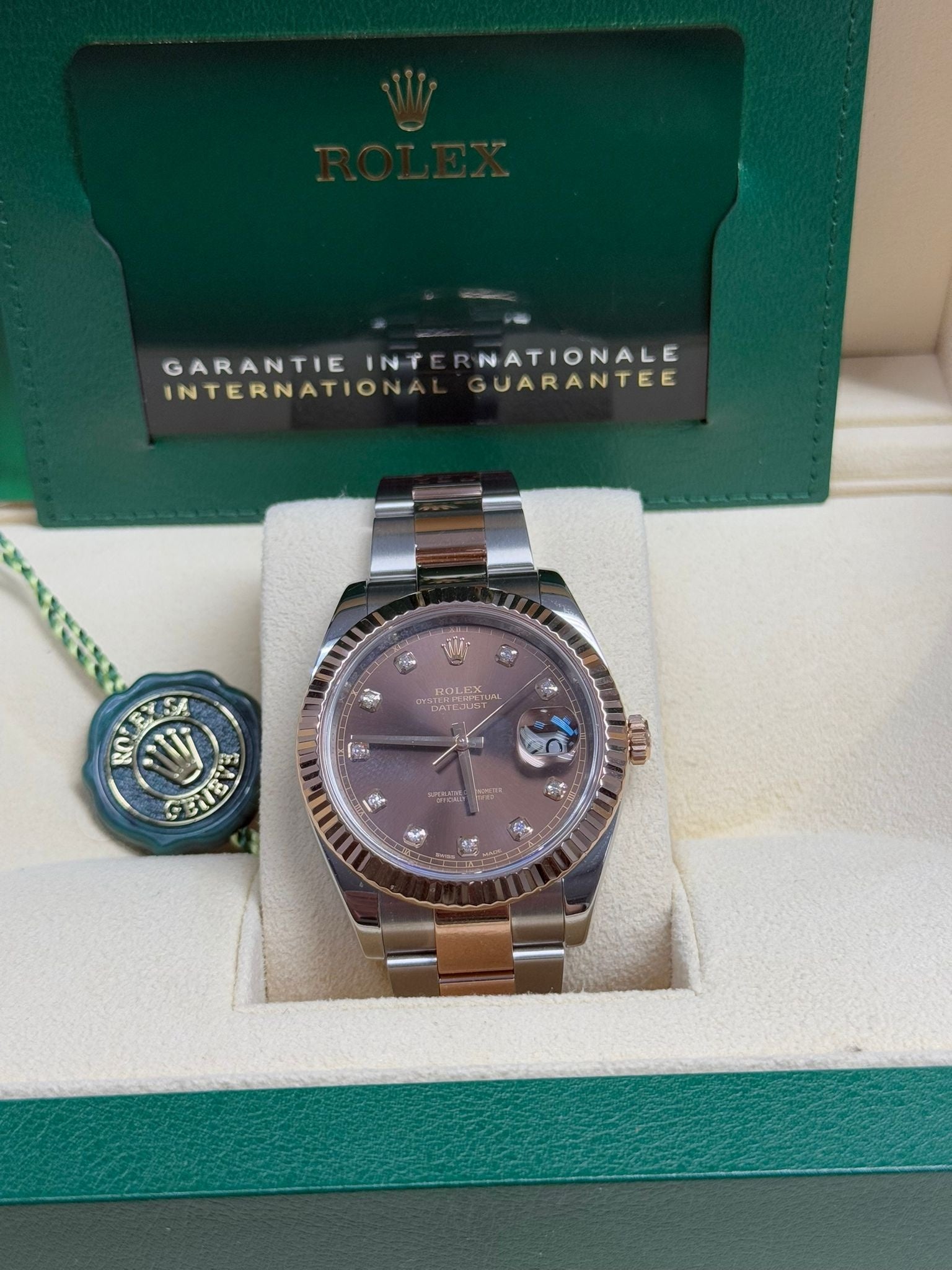 Rolex Datejust 41mm Two-Tone Everose Gold Chocolate Diamond Dial Fluted Bezel