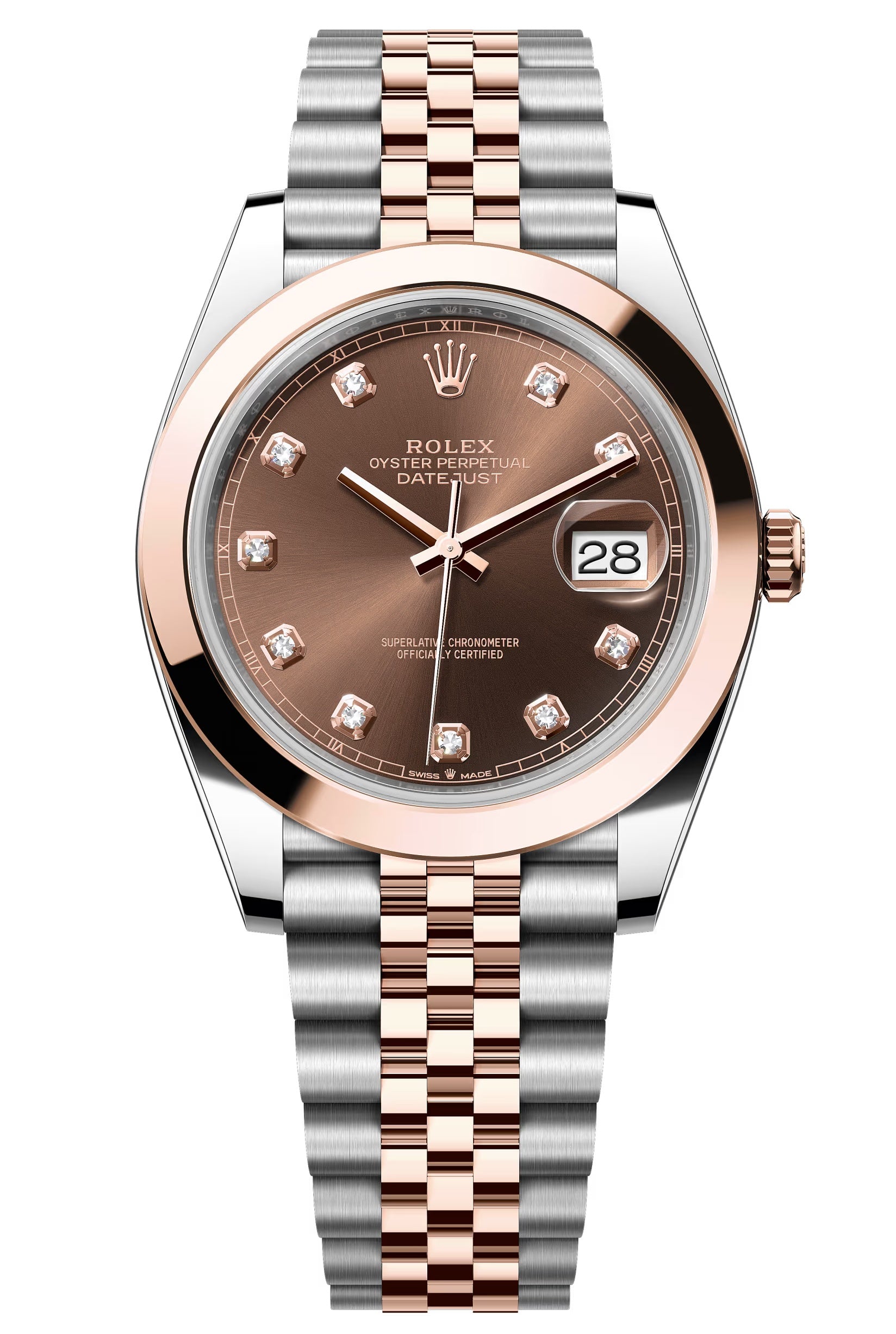Rolex Datejust 41mm Two-Tone Everose Gold Chocolate Diamond Dial Smooth Bezel