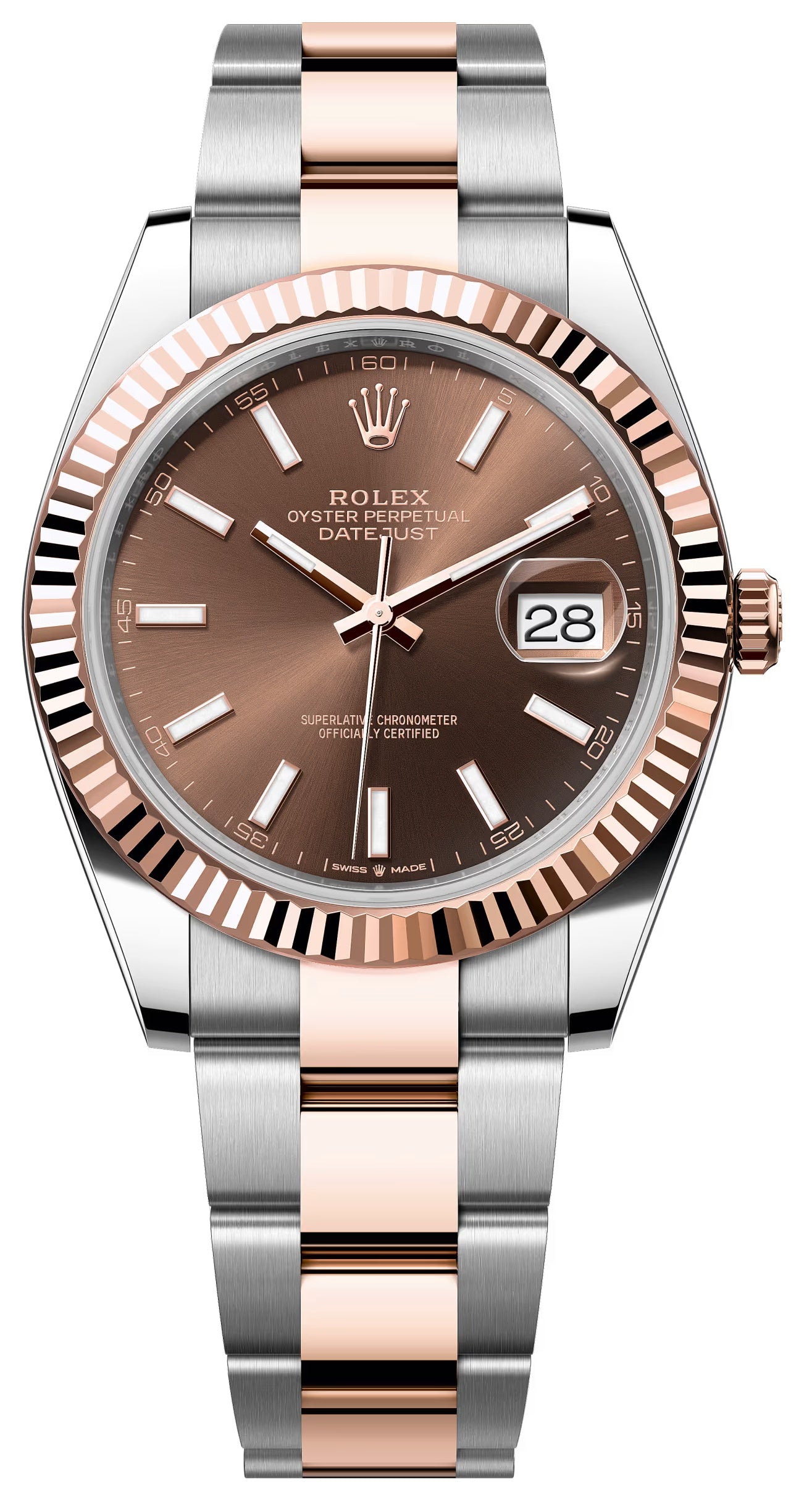 Rolex Datejust 41mm Two-Tone Everose Gold Chocolate Index Dial Fluted Bezel