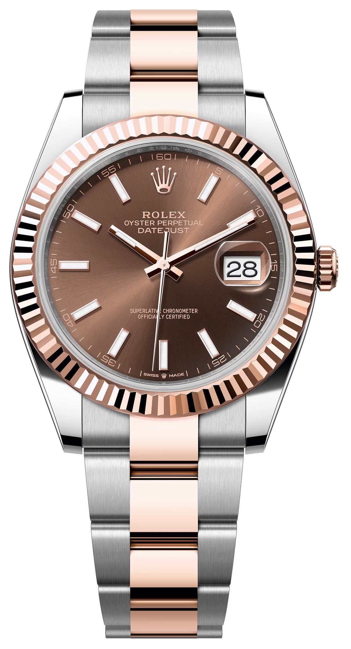 Rolex Datejust 41mm Two-Tone Everose Gold Chocolate Index Dial Fluted Bezel