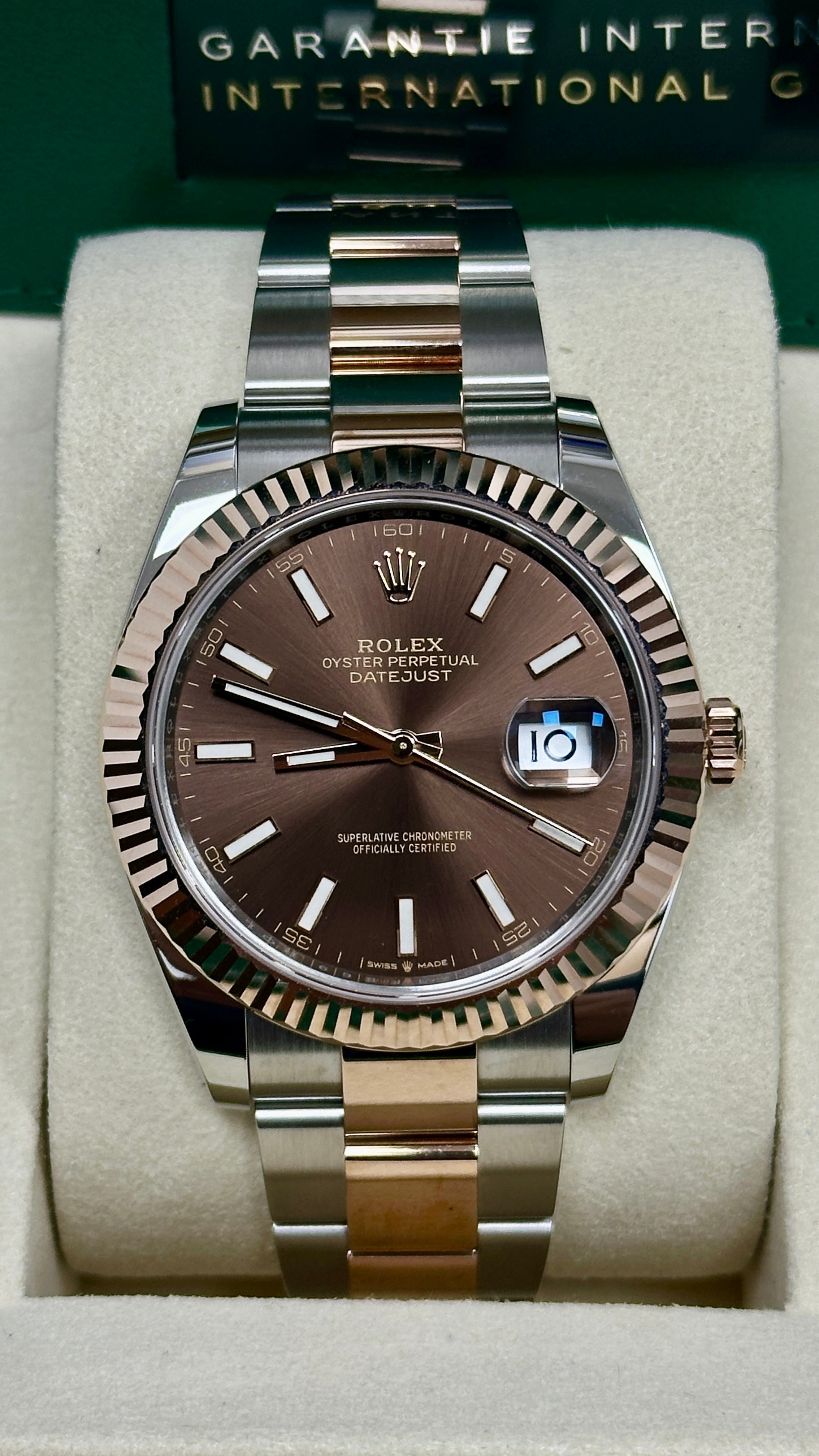 Rolex Datejust 41mm Two-Tone Everose Gold Chocolate Index Dial Fluted Bezel