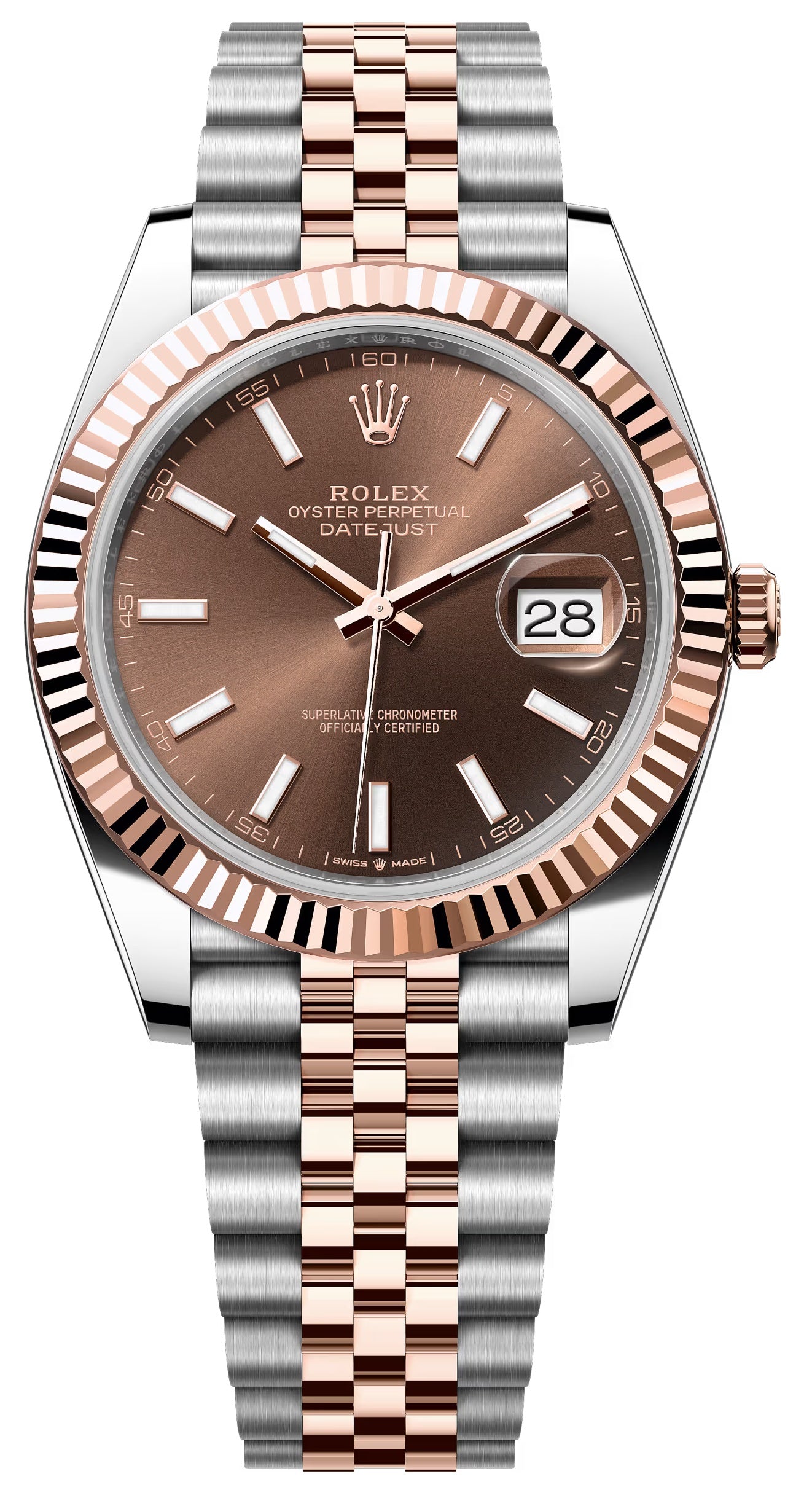 Rolex Datejust 41mm Two-Tone Everose Gold Chocolate Index Dial Fluted Bezel