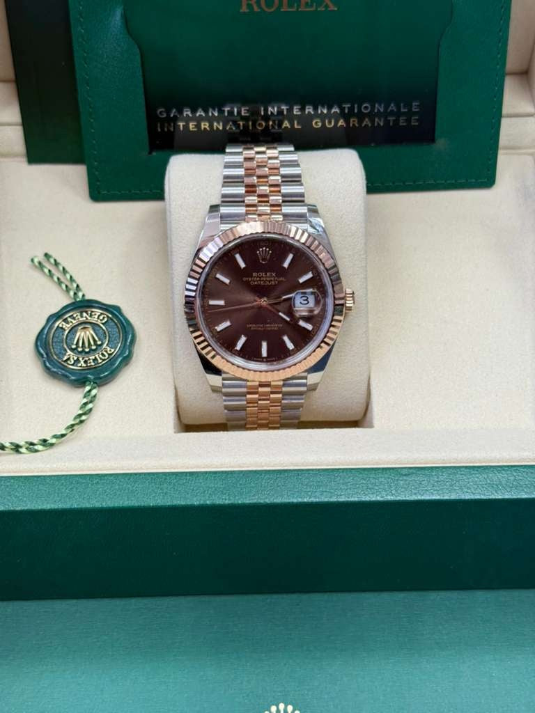 Rolex Datejust 41mm Two-Tone Everose Gold Chocolate Index Dial Fluted Bezel