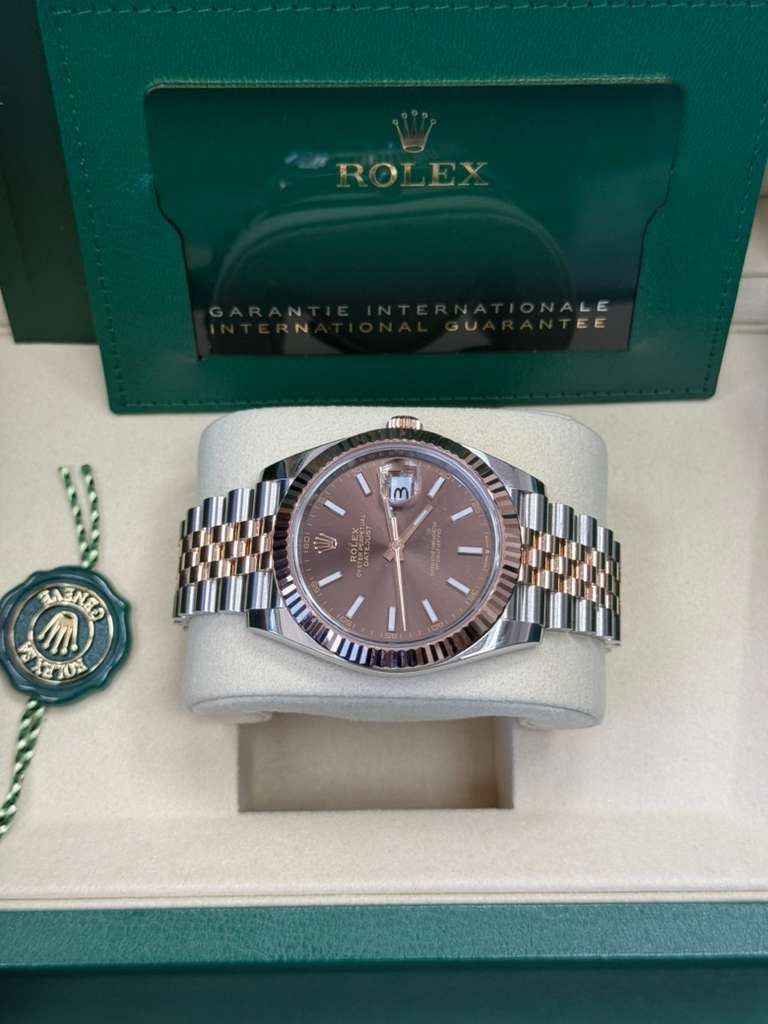 Rolex Datejust 41mm Two-Tone Everose Gold Chocolate Index Dial Fluted Bezel