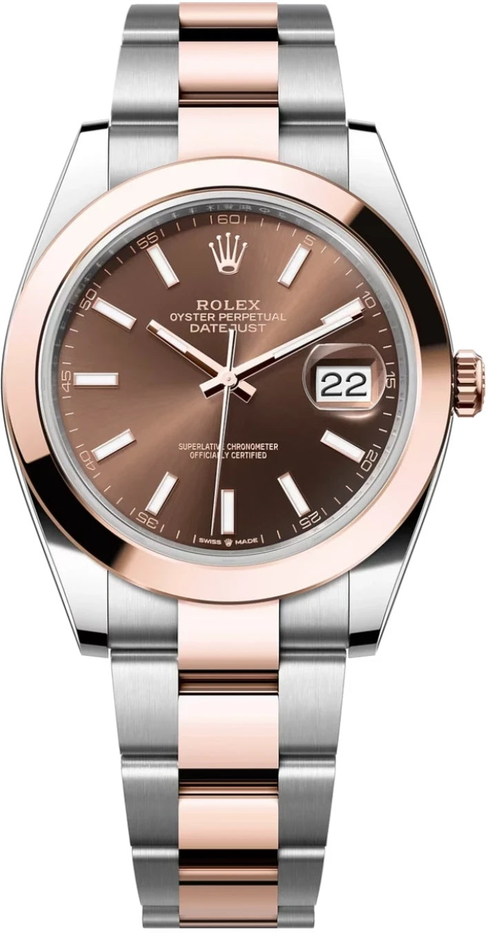 Rolex Datejust 41mm Two-Tone Everose Gold Chocolate Index Dial Smooth Bezel
