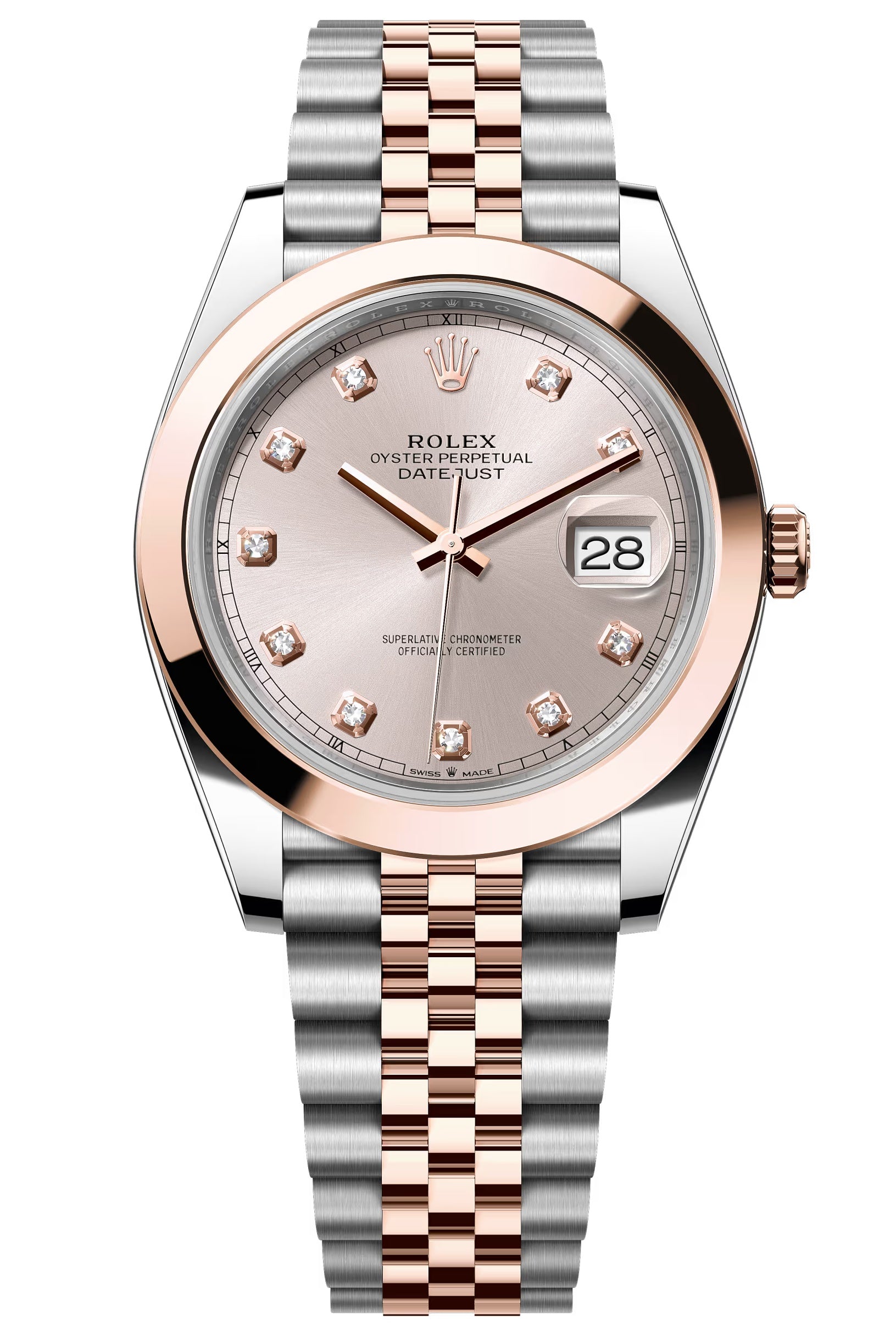 Rolex Datejust 41mm Two-Tone Everose Gold Sundust Diamond Dial Smooth Bezel