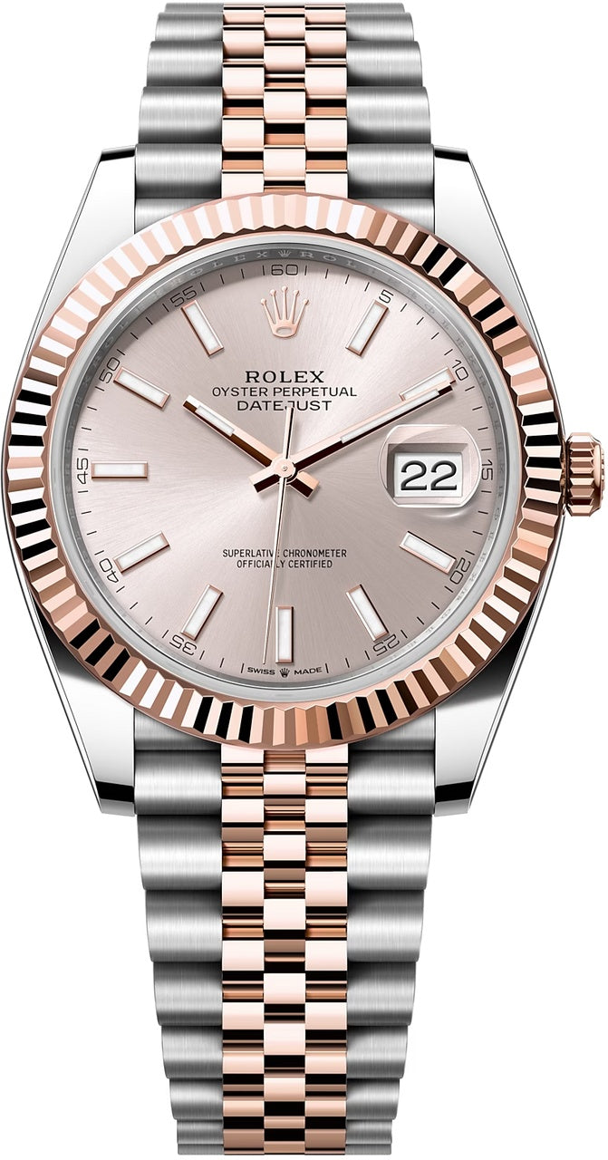 Rolex Datejust 41mm Two-Tone Everose Gold Sundust Index Dial Fluted Bezel