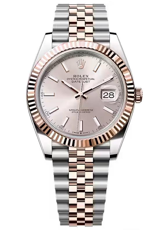 Rolex Datejust 41mm Two-Tone Everose Gold Sundust Index Dial Fluted Bezel