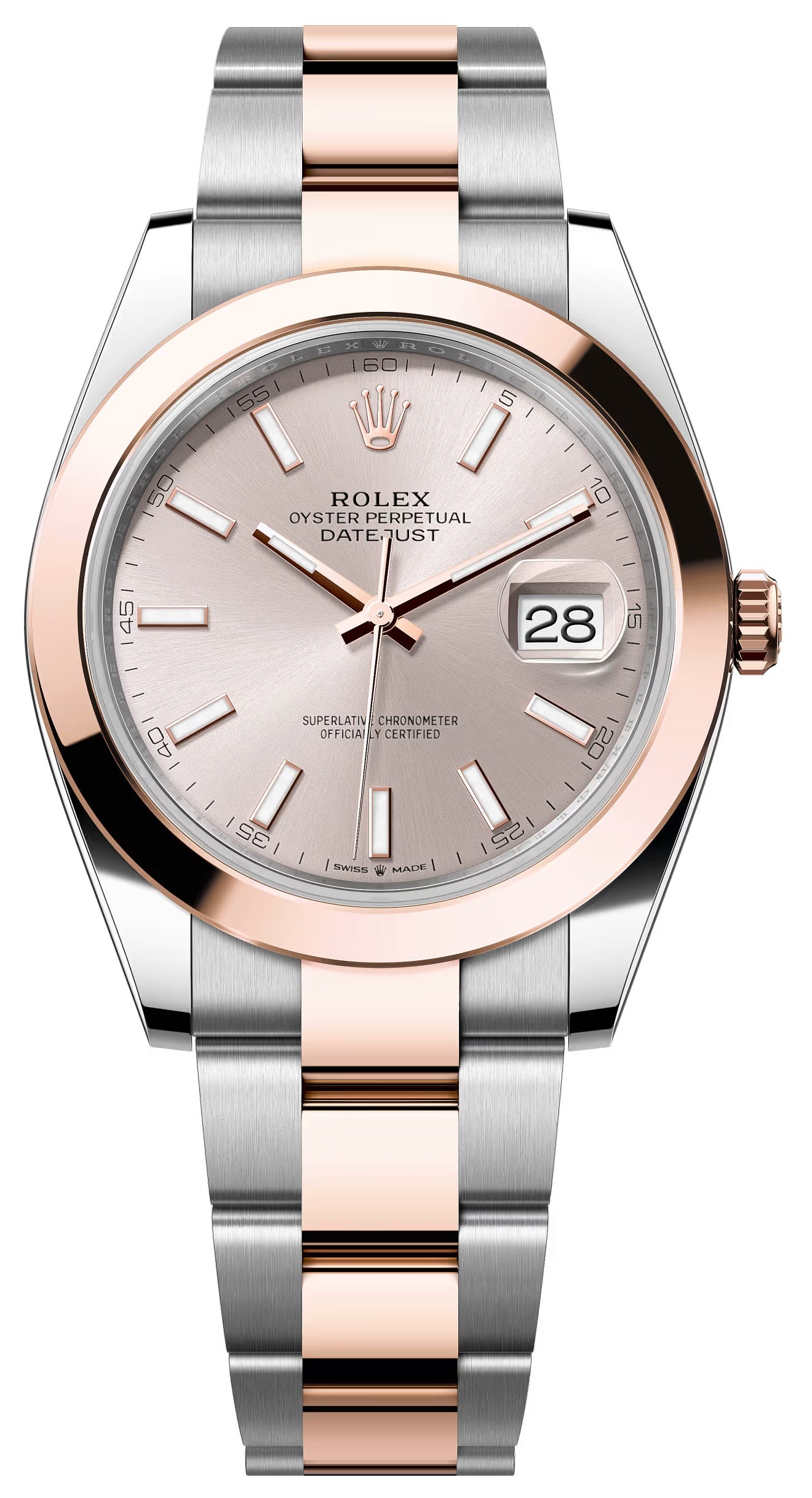 Rolex Datejust 41mm Two-Tone Everose Gold Sundust Index Dial Smooth Bezel