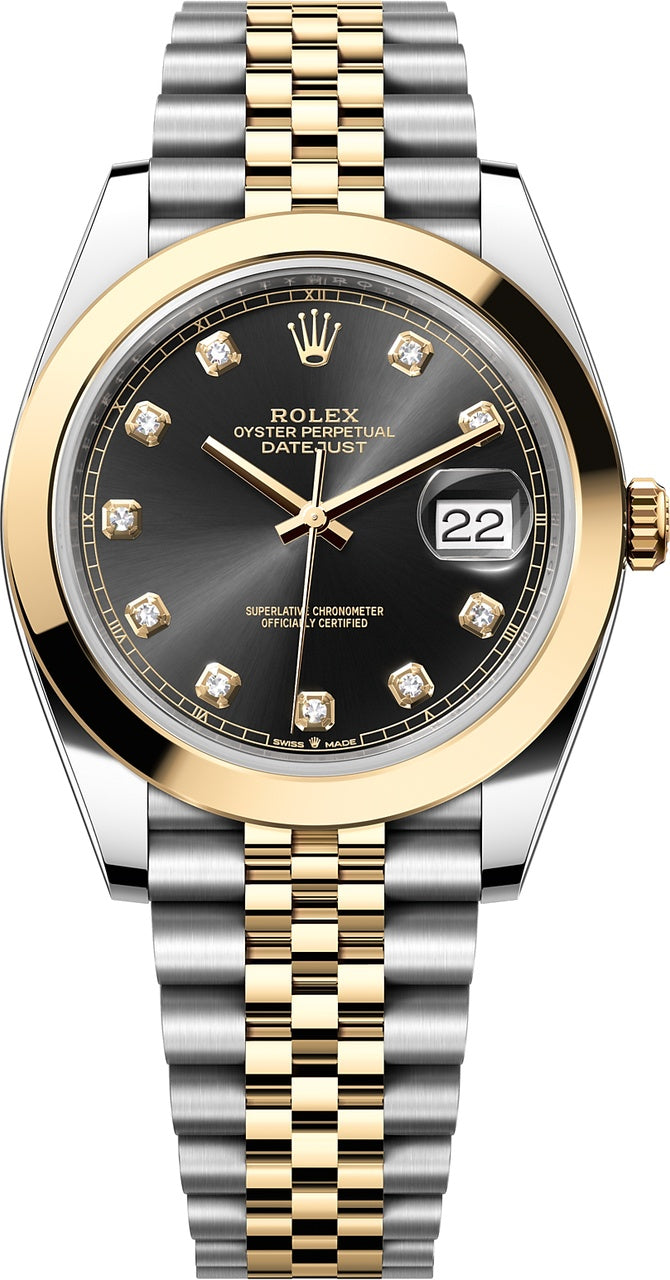 Rolex Datejust 41mm Two-Tone Yellow Gold Black Diamond Dial Smooth Bezel