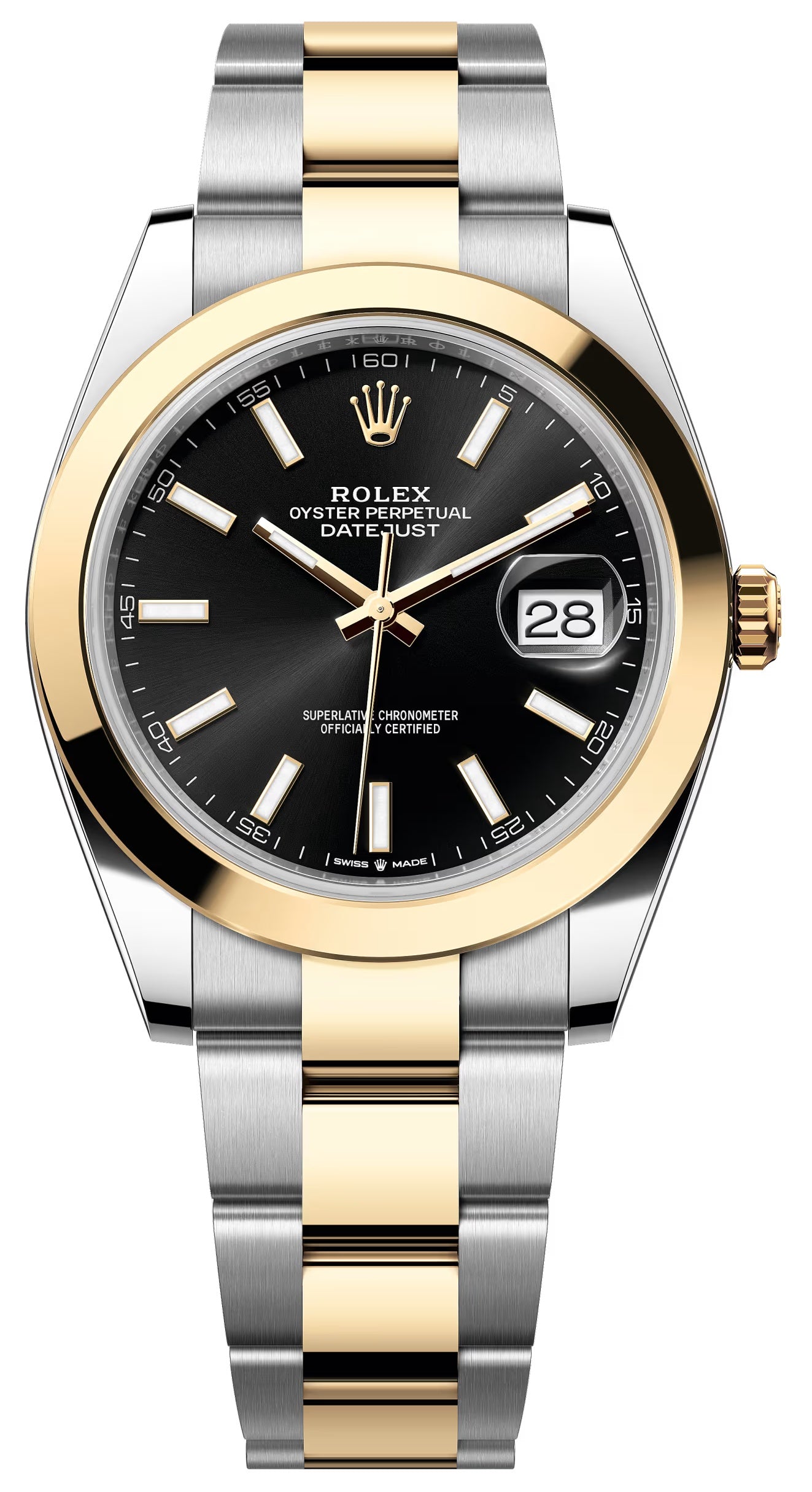 Rolex Datejust 41mm Two-Tone Yellow Gold Black Index Dial Smooth Bezel Oyster
