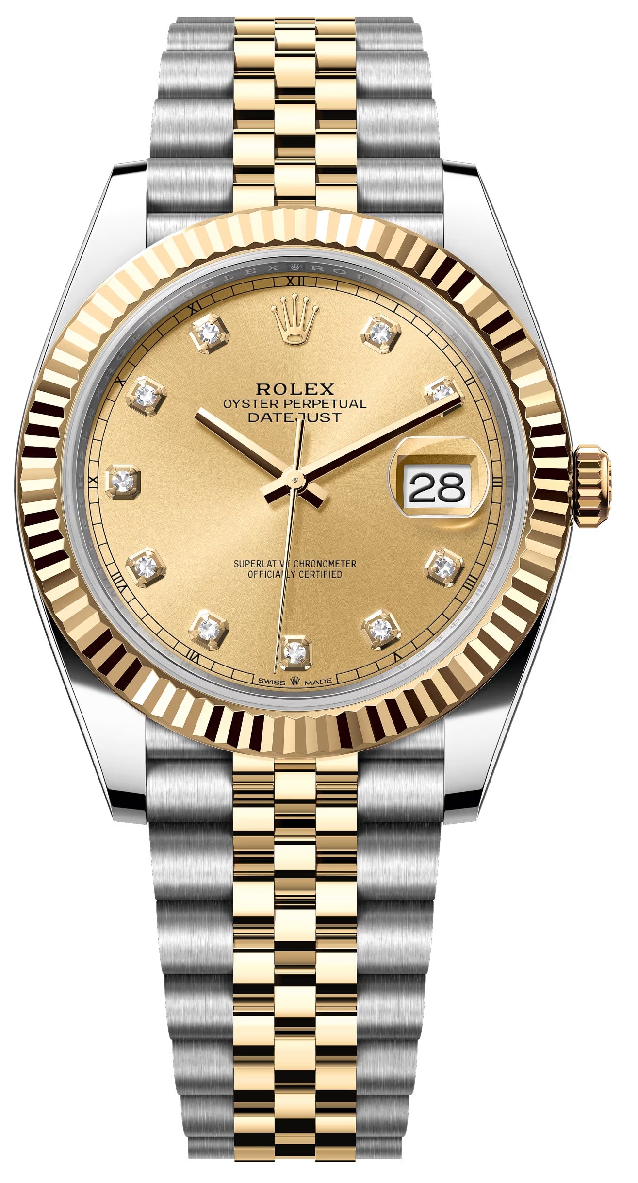 Rolex Datejust 41mm Two-Tone Yellow Gold Champagne Diamond Dial Fluted Bezel