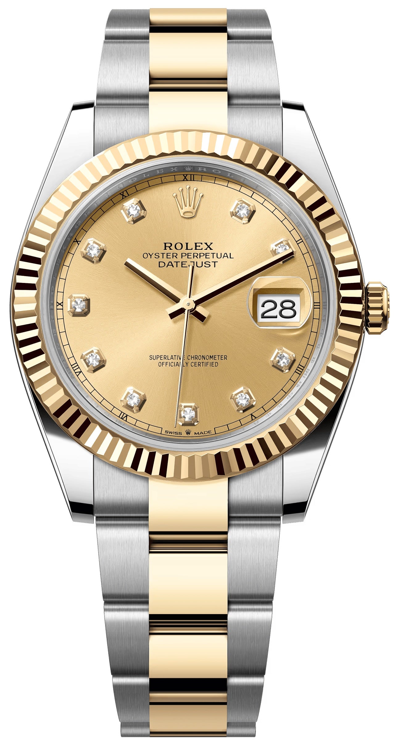 Rolex Datejust 41mm Two-Tone Yellow Gold Champagne Diamond Dial Fluted Bezel