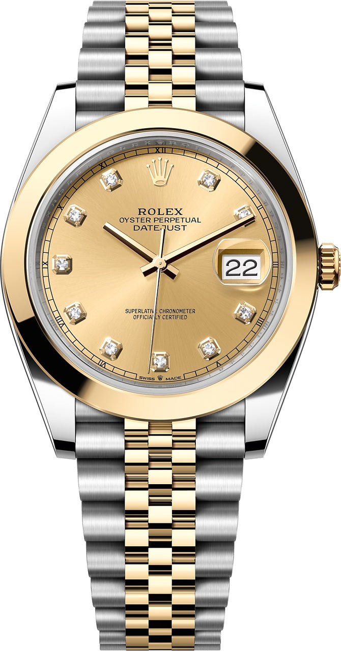 Rolex Datejust 41mm Two-Tone Yellow Gold Champagne Diamond Dial Smooth Bezel