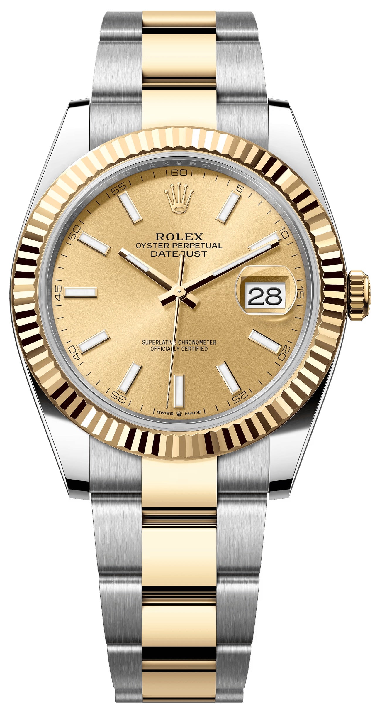 Rolex Datejust 41mm Two-Tone Yellow Gold Champagne Index Dial Fluted Bezel