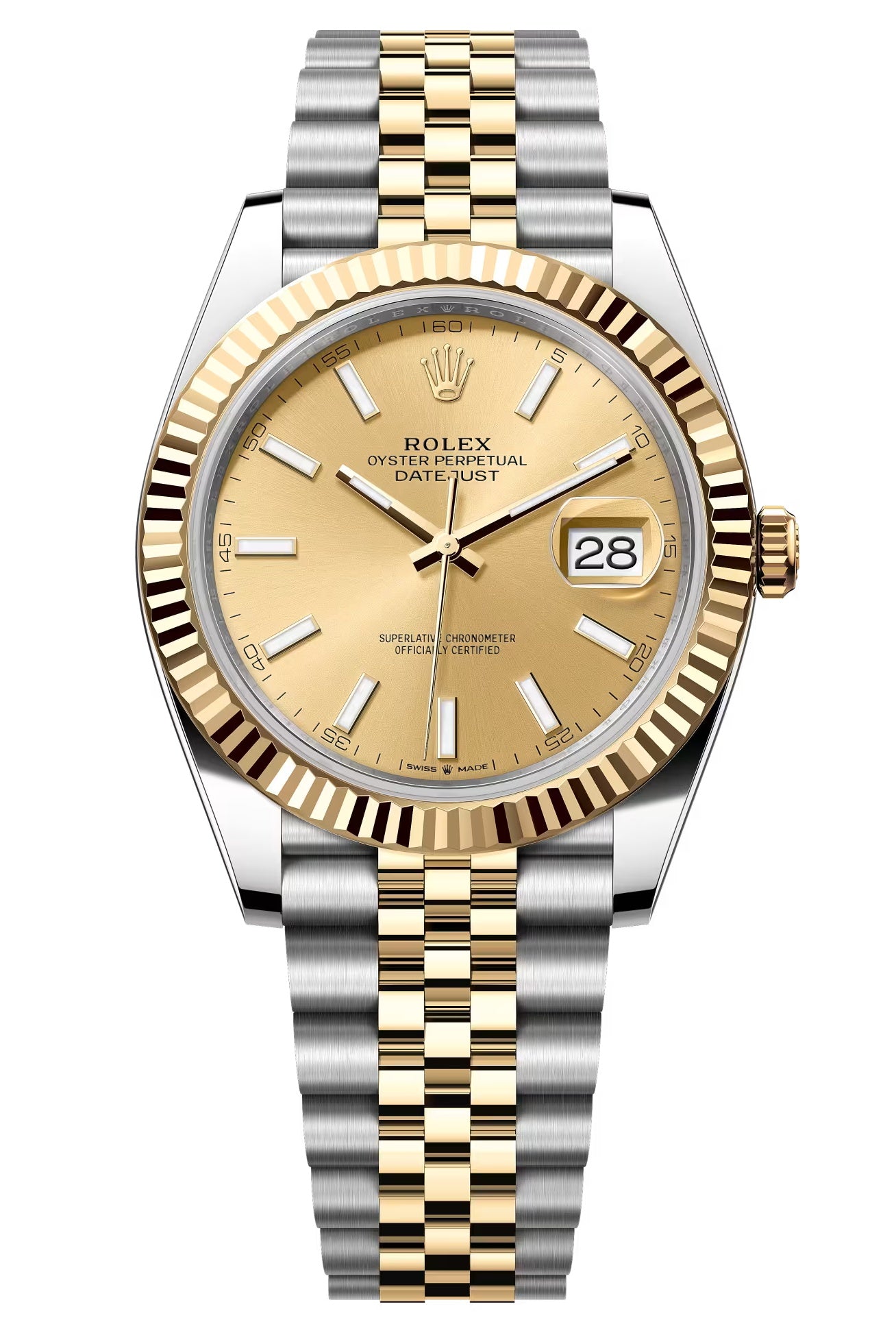 Rolex Datejust 41mm Two-Tone Yellow Gold Champagne Index Dial Fluted Bezel