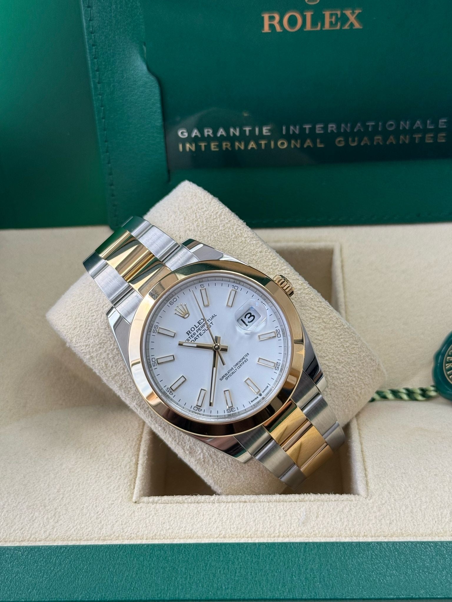 Rolex Datejust 41mm Two-Tone Yellow Gold White Index Dial Smooth Bezel Oyster