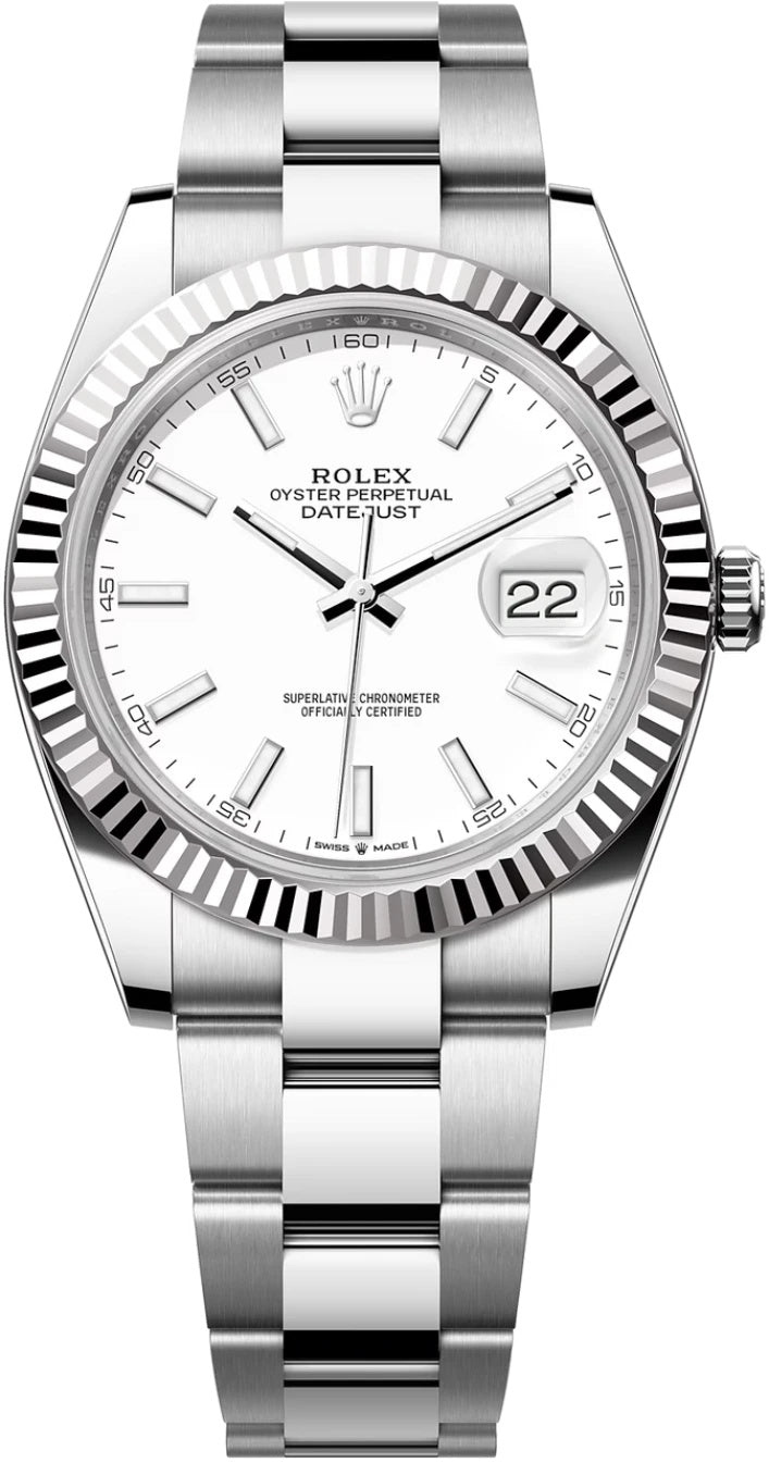 Rolex Datejust 41mm White Index Dial Fluted Bezel Oyster Bracelet 1263