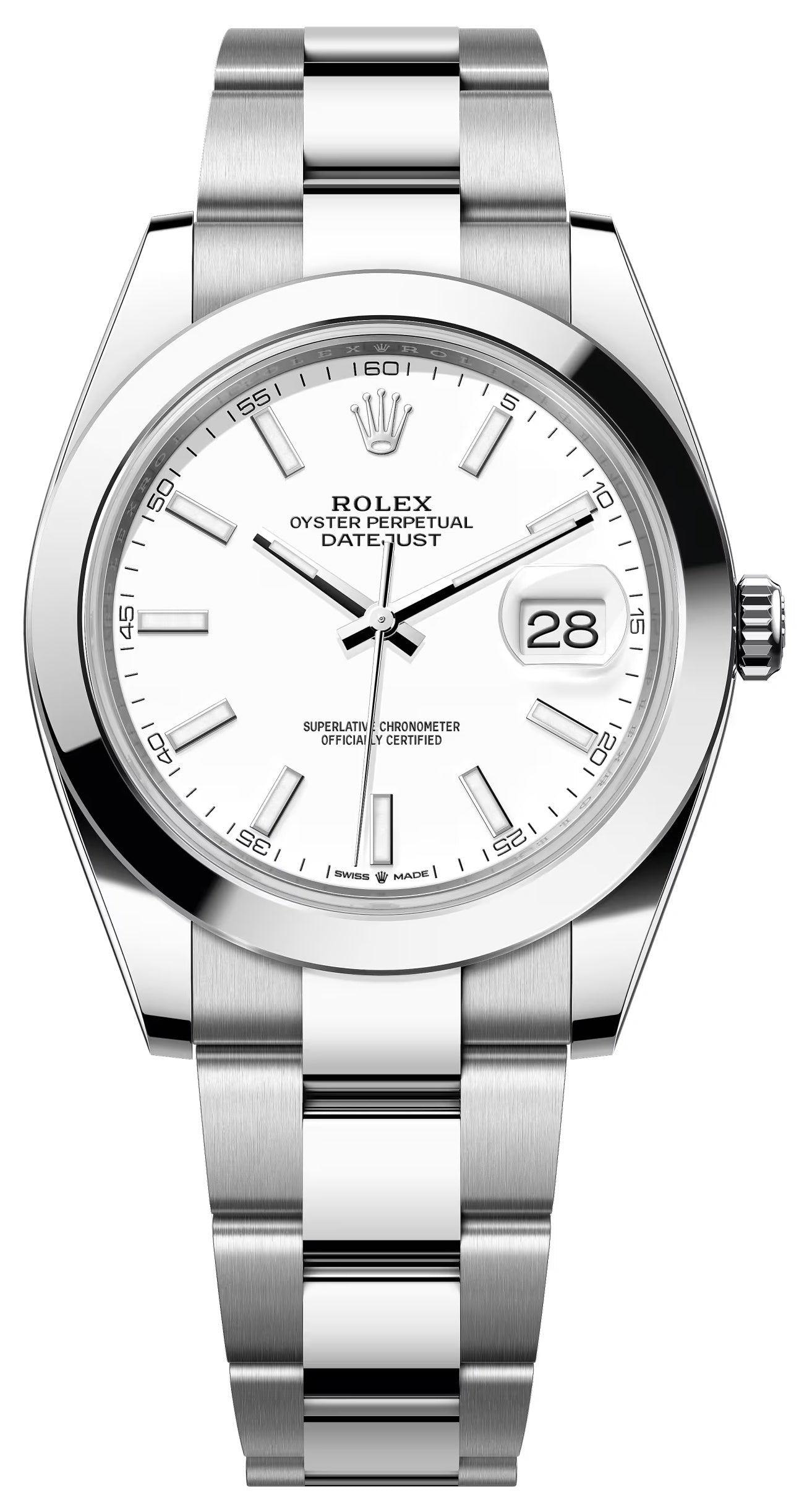 Rolex Datejust 41mm White Index Dial Smooth Bezel Oyster Bracelet 126300