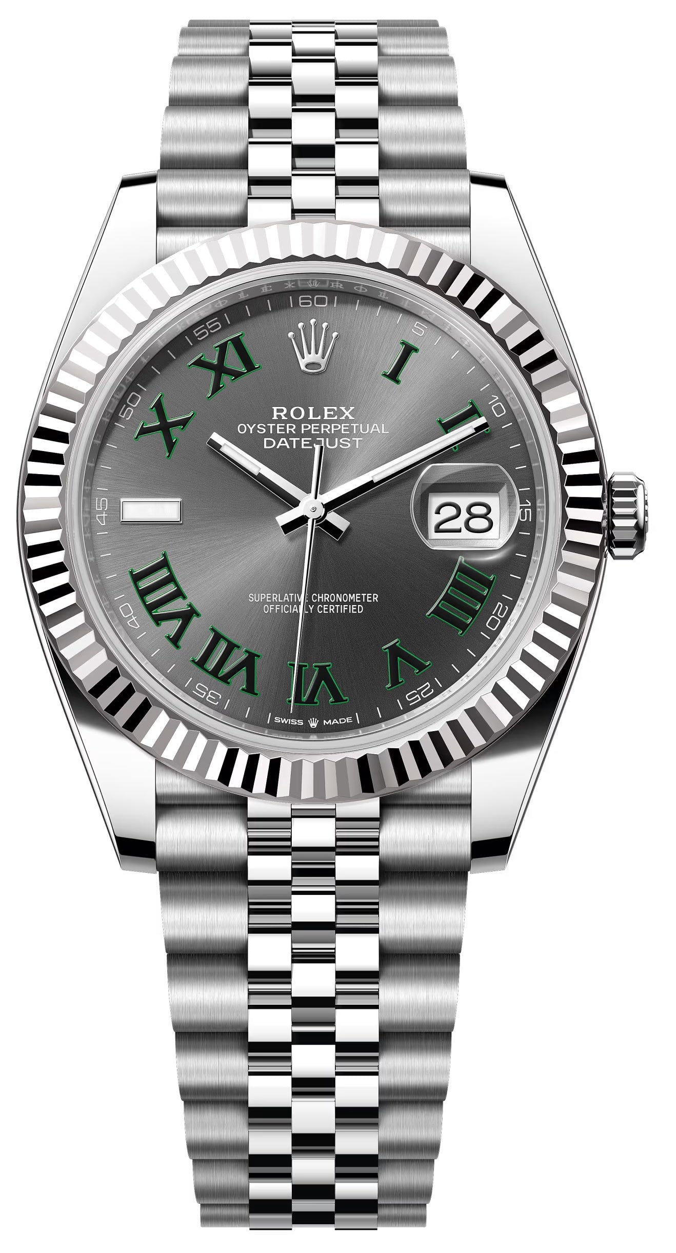 Rolex Datejust 41mm "Wimbledon" Slate and Green Roman Dial Fluted Bezel Jubilee
