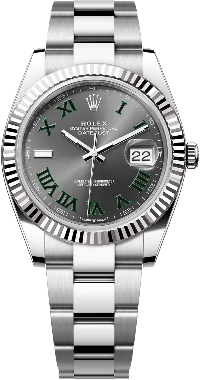 Rolex Datejust 41mm "Wimbledon" Slate and Green Roman Dial Fluted Bezel Oyster