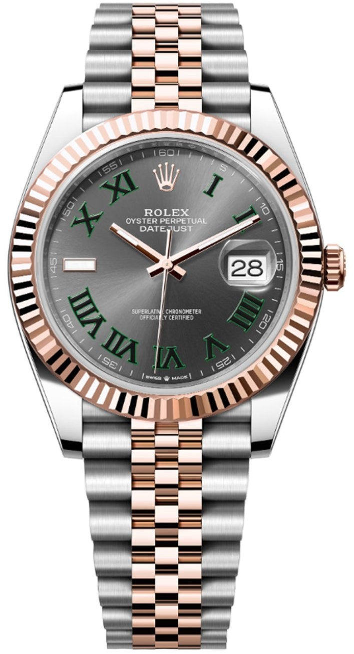 Rolex Datejust 41mm "Wimbledon" Two-Tone Everose Gold Dial Fluted Bezel Jubilee