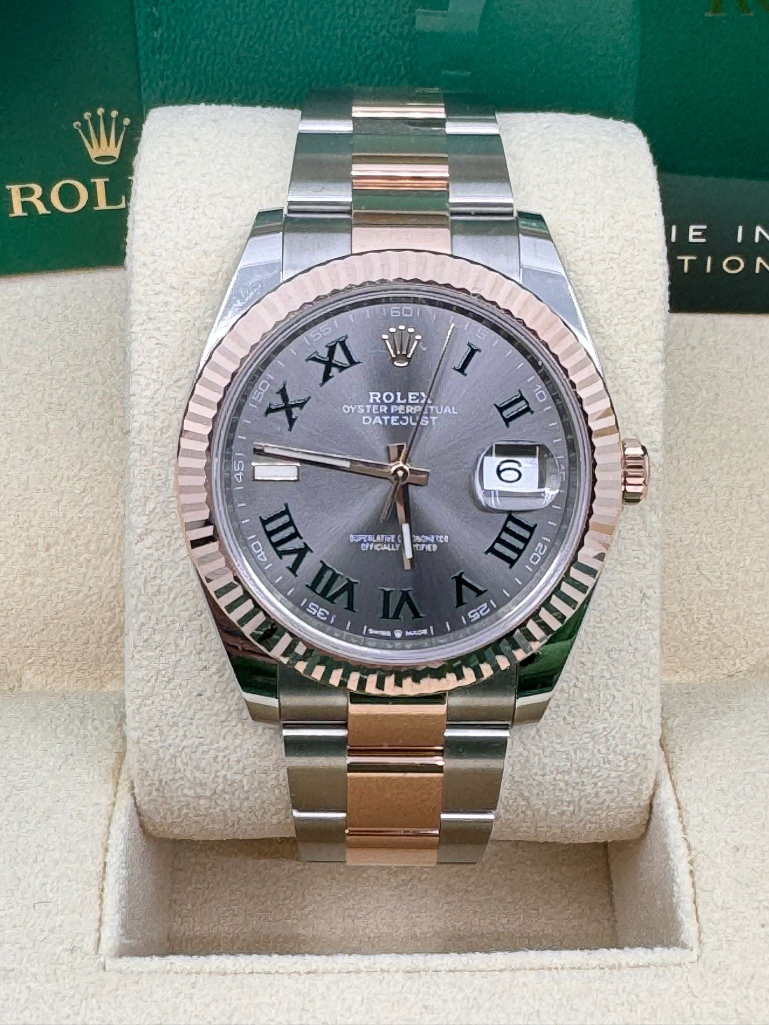 Rolex Datejust 41mm "Wimbledon" Two-Tone Everose Gold Dial Fluted Bezel Oyster