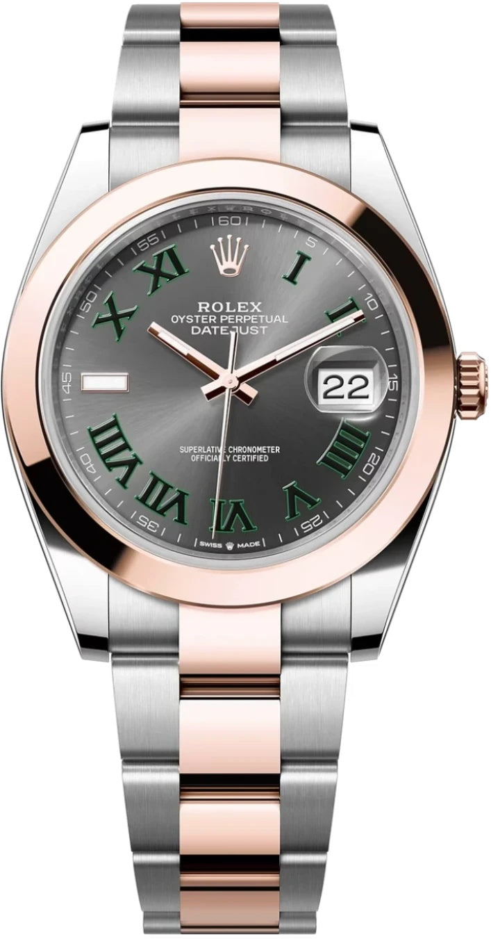 Rolex Datejust 41mm "Wimbledon" Two-Tone Everose Gold Dial Smooth Bezel Oyster