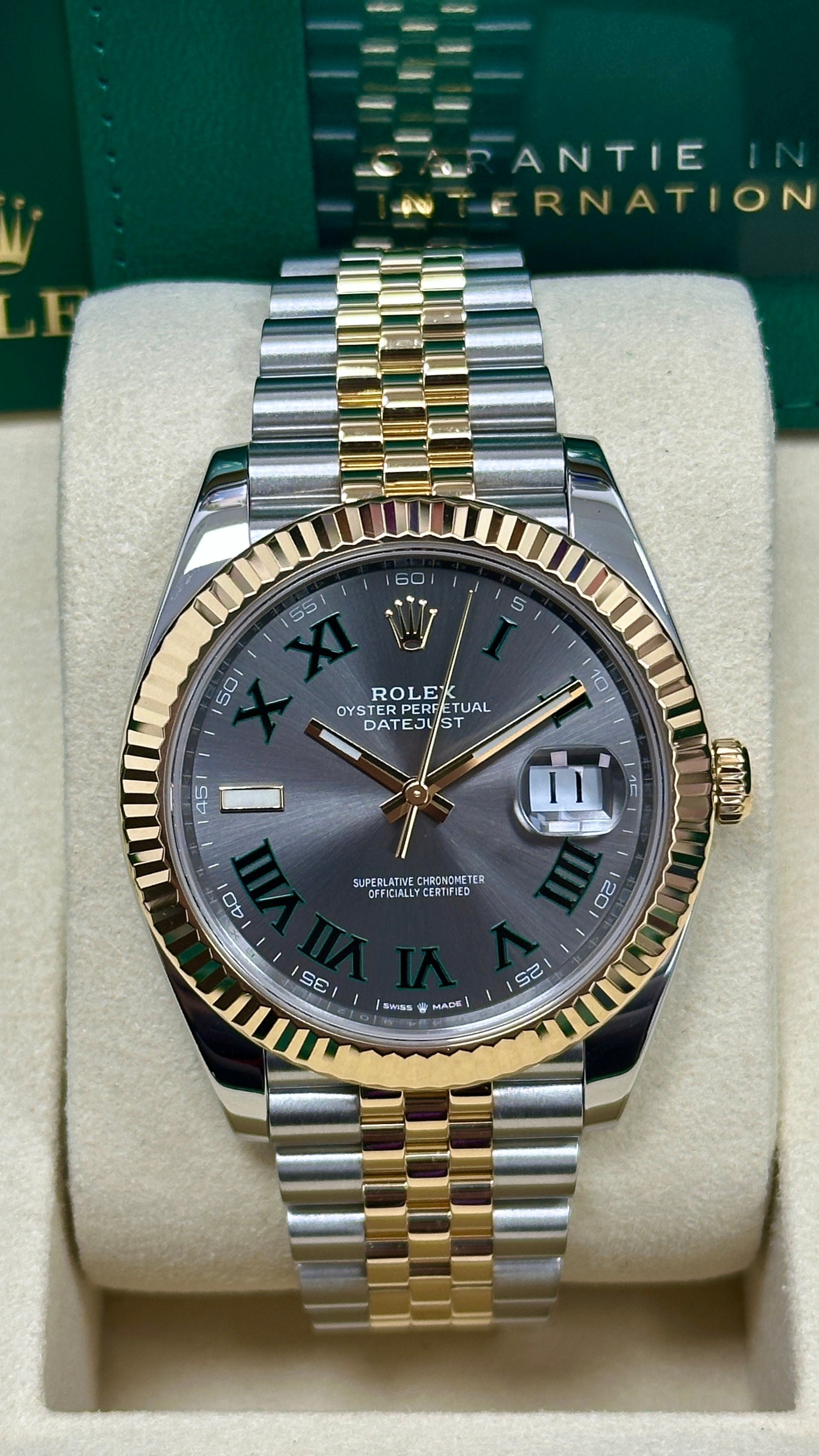 Rolex Datejust 41mm "Wimbledon" Two-Tone Yellow Gold Dial Fluted Bezel Jubilee