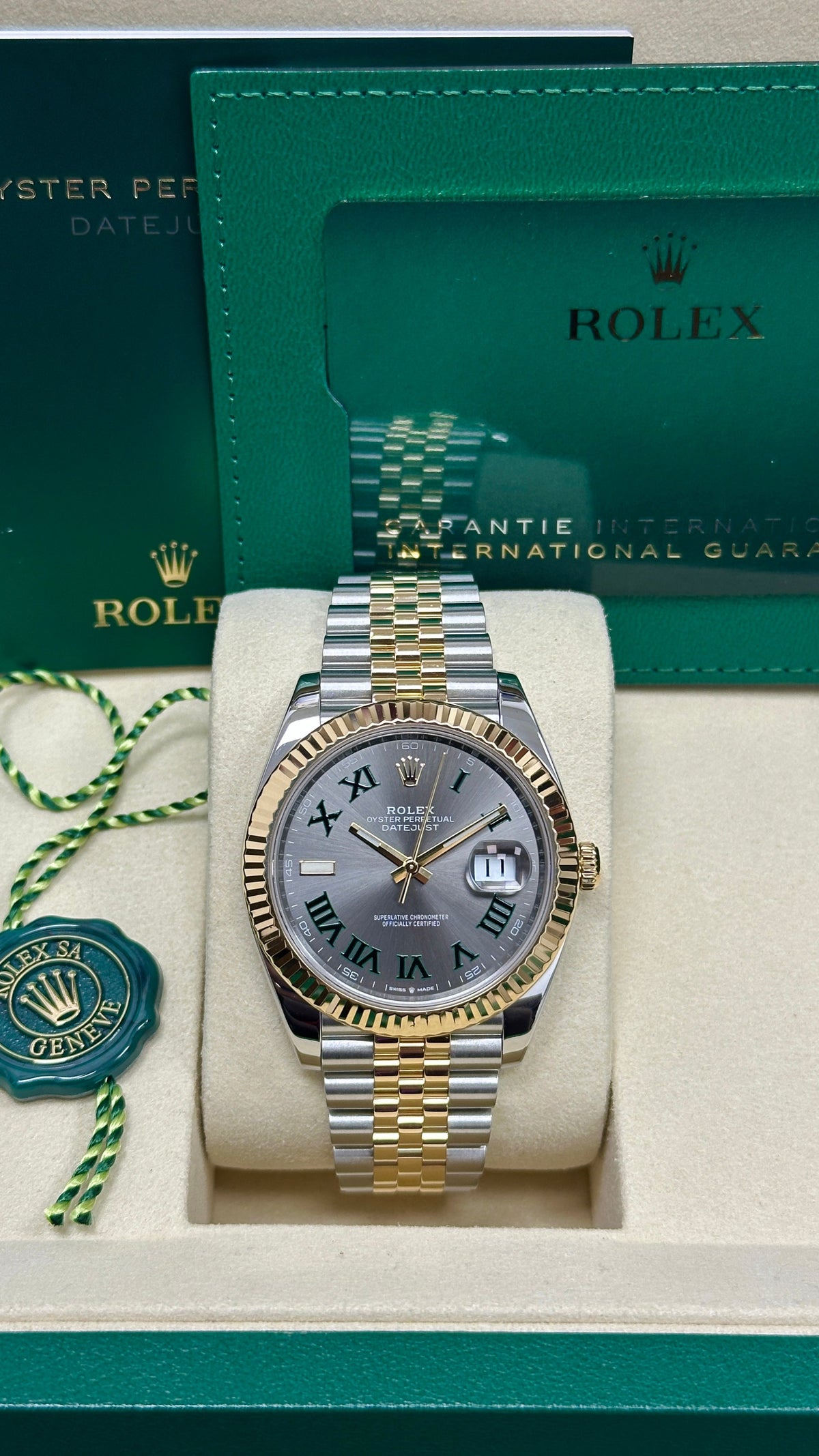Rolex Datejust 41mm "Wimbledon" Two-Tone Yellow Gold Dial Fluted Bezel Jubilee