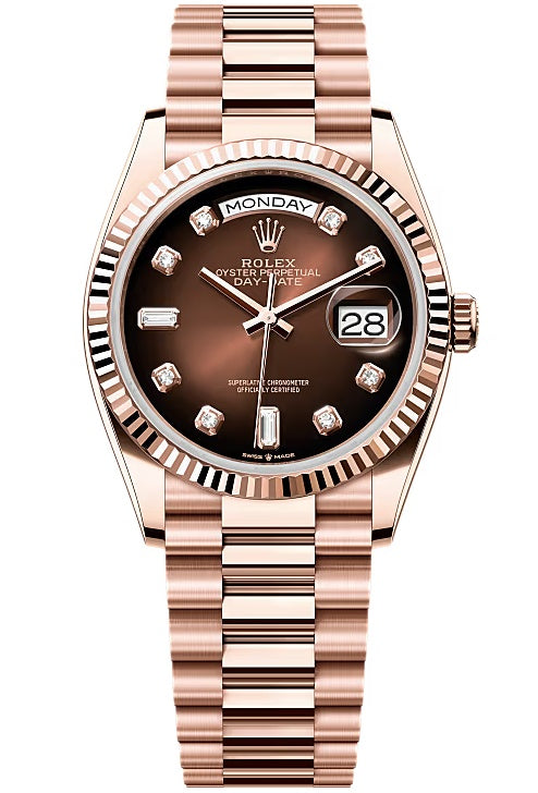 Rolex Day-Date 36mm Everose Gold Brown Ombre Diamond Dial President Bracelet