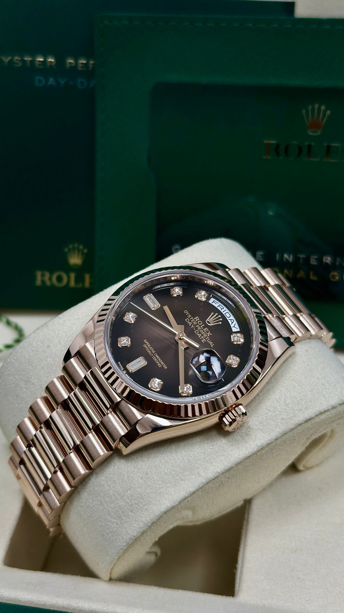 Rolex Day-Date 36mm Everose Gold Brown Ombre Diamond Dial President Bracelet