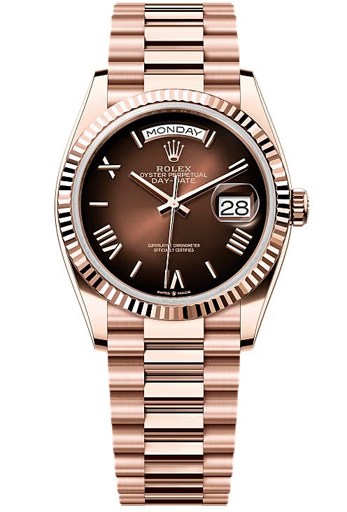 Rolex Day-Date 36mm Everose Gold Brown Ombre Roman Dial President Bracelet