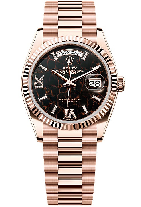 Rolex Day-Date 36mm Everose Gold Eisenkiesel Diamond Roman Dial President