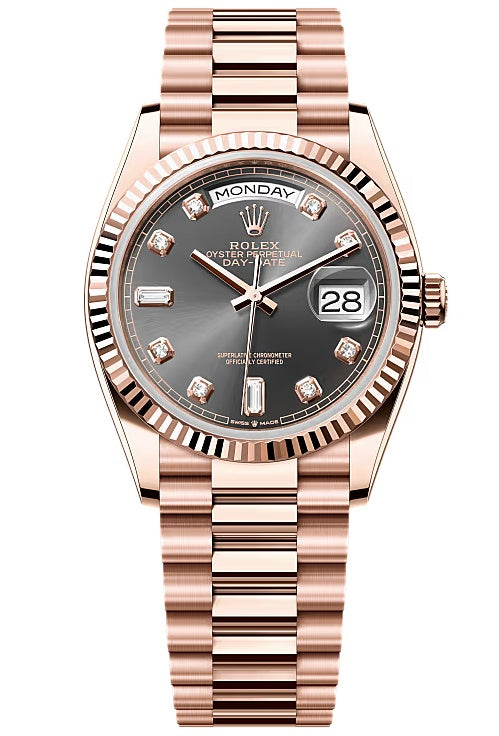 Rolex Day-Date 36mm Everose Gold Rhodium Diamond Dial President Bracelet
