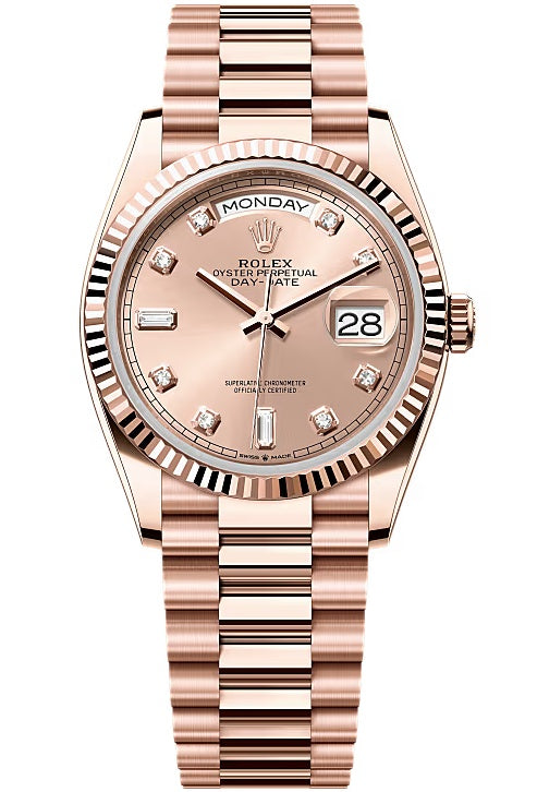 Rolex Day-Date 36mm Everose Gold Rose Diamond Dial President Bracelet – 128235