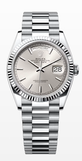 Rolex Day-Date 36mm platinum silver index dial reference 128236