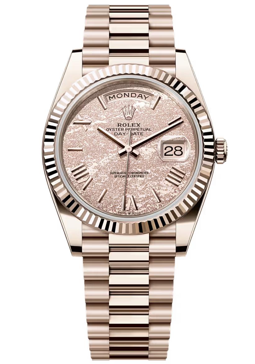 Rolex Day-Date 40 Jubilee Gold Gold-Leaf Design Diamond Dial Fluted Bezel