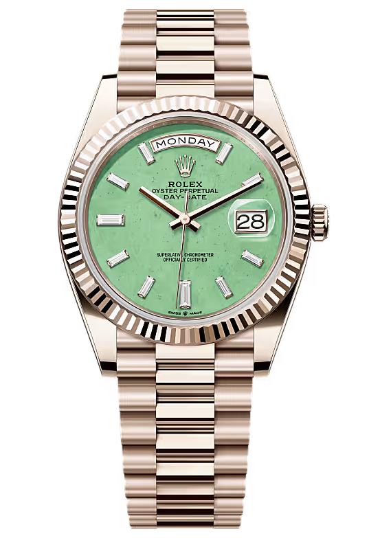 Rolex Day-Date 40 Jubilee Gold Green Aventurine Diamond Dial Fluted Bezel