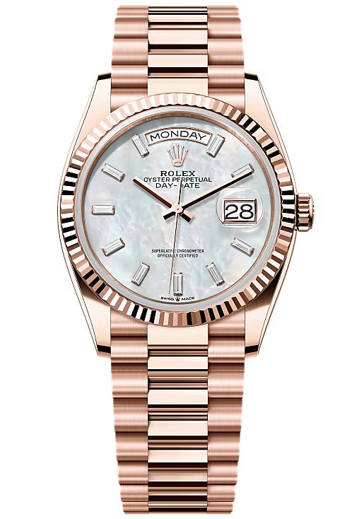 Rolex Day-Date “President” 36mm Everose Gold Mother of Pearl Diamond Baguette