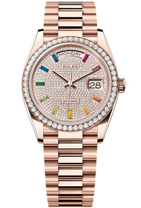 Rolex Day-Date “President” 36mm Everose Gold Rainbow Diamond Pave Dial Diamond