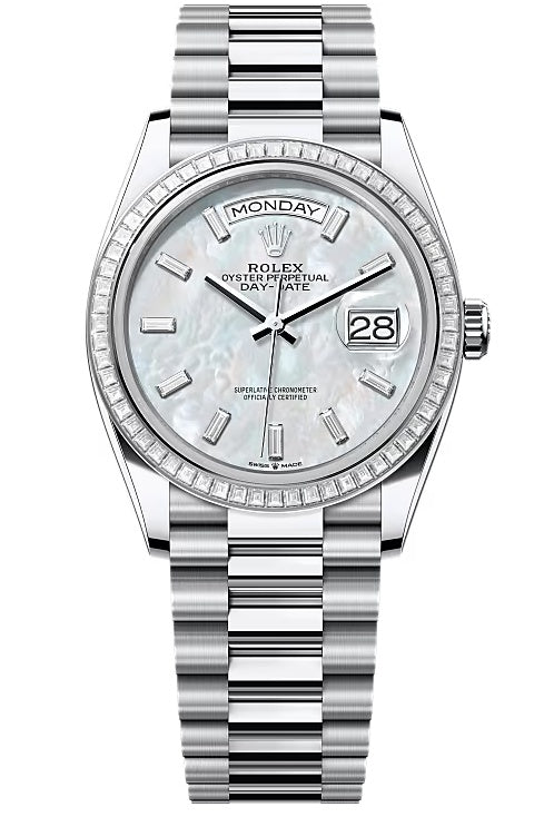 Rolex Day-Date “President” 36mm Platinum Mother of Pearl Diamond Baguette Dial