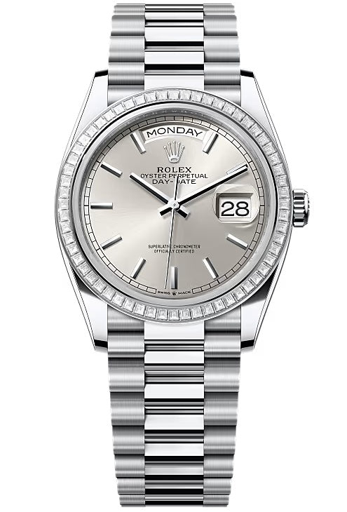Rolex Day-Date “President” 36mm Platinum Silver Index Dial Trapeze Diamond