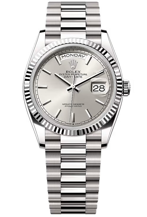 Rolex Day-Date “President” 36mm White Gold Silver Index Dial – 128239