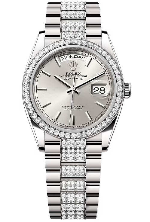 Rolex Day-Date “President” 36mm White Gold Silver Index Dial Diamond-Set
