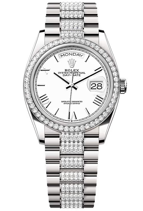 Rolex Day-Date “President” 36mm White Gold White Roman Dial Diamond-Set