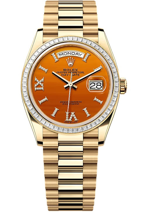 Rolex Day-Date “President” 36mm Yellow Gold Carnelian Roman Diamond Dial