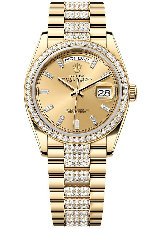 Rolex Day-Date "President" 36mm Yellow Gold Champagne Diamond Baguette Dial